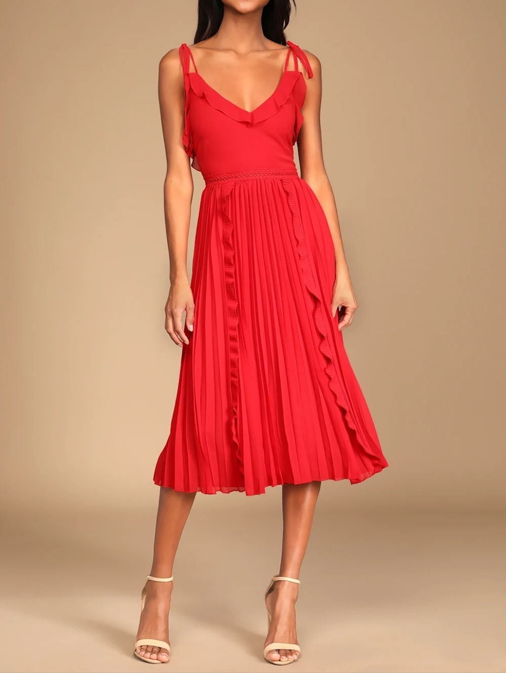 Lulus Red Tie-Shoulder Midi Dress